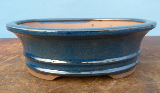 Blue Glazed Oval Bonsai Pot - 7"