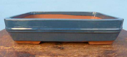 Olive Green Glazed Rectangle Bonsai Pot - 15"