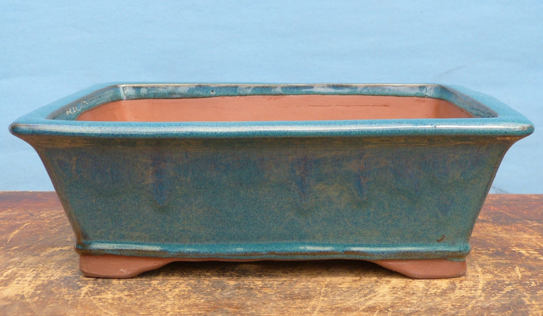 Blue Glazed Rectangle Bonsai Pot 