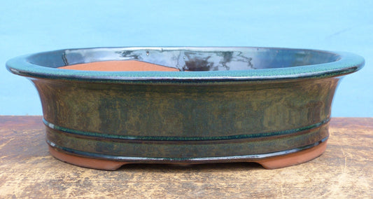 Olive Glazed Oval Bonsai Pot