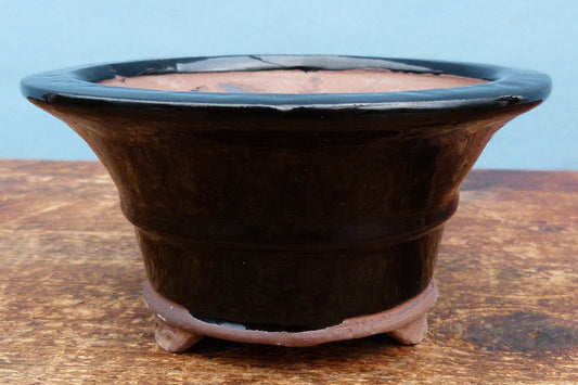 Black Glazed Deep Round Bonsai Pot - 5"
