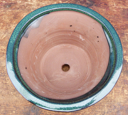 Green Glazed Deep Round Bonsai Pot - 5"