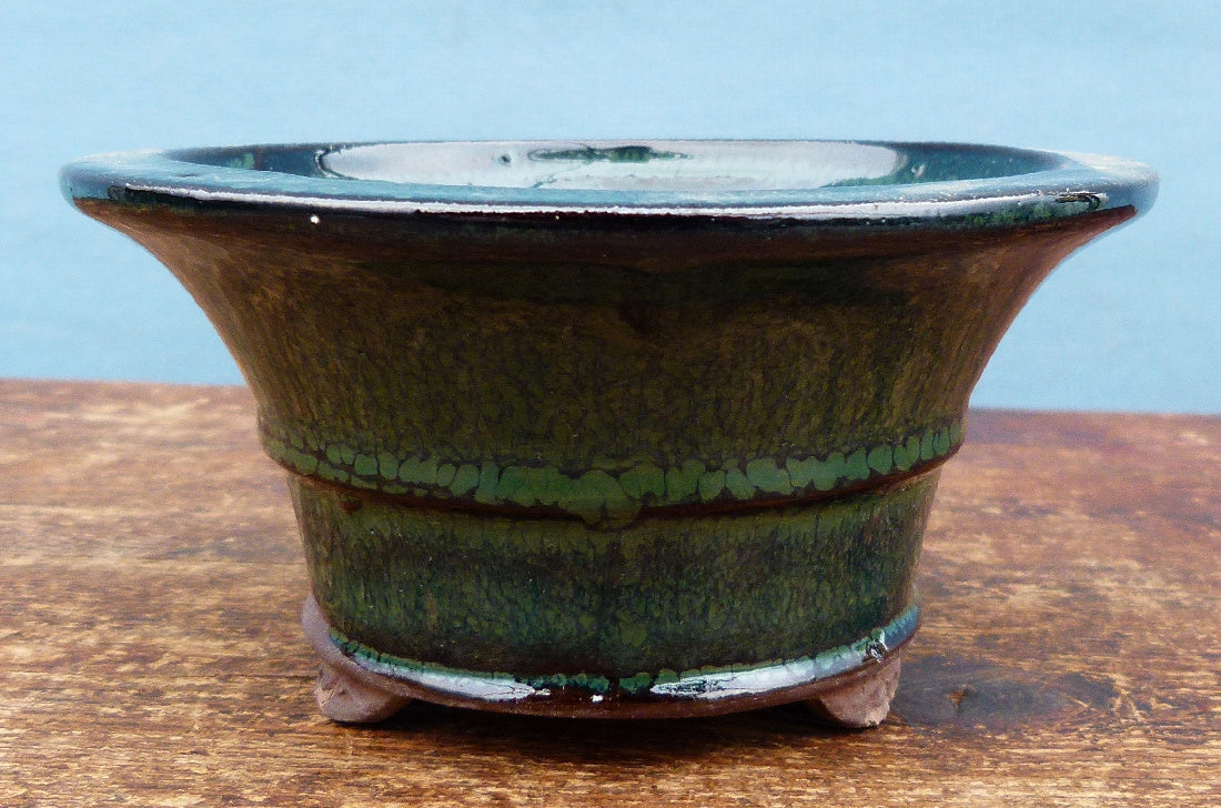 Green Glazed Deep Round Bonsai Pot - 5"