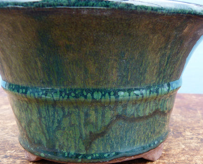 Green Glazed Deep Round Bonsai Pot - 5"