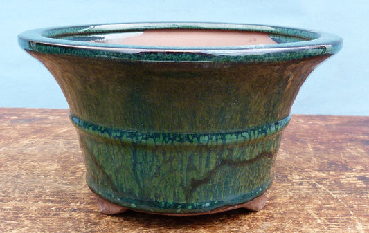 Green Glazed Deep Round Bonsai Pot - 7"