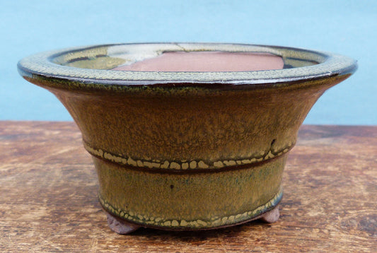 Olive Glazed Deep Round Bonsai Pot - 5"