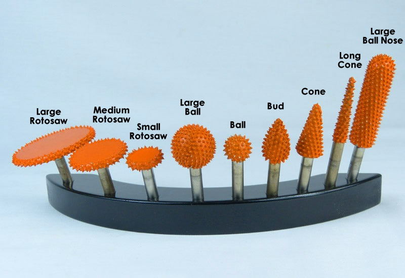 Large Rotosaw, Medium Rotosaw, Small Rotosaw, Large Ball, Ball, Bud, Cone, Long Cone, Large Ball Nose