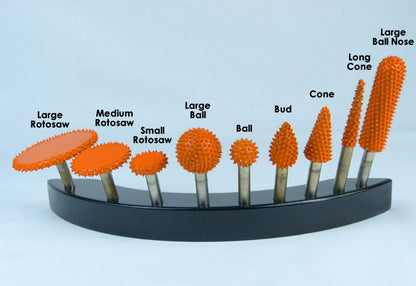 Large Rotosaw, Medium Rotosaw, Small Rotosaw, Large Ball, Ball, Bud, Cone, Long Cone, Large Ball Nose